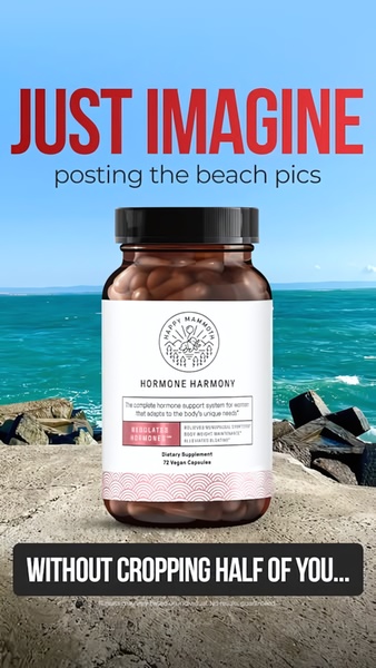 This ad creative utilizes a beach-themed background and a bold, benefit-driven headline to target women looking for physical confidence.